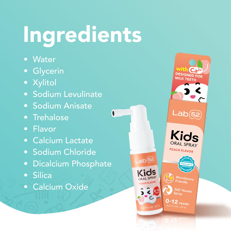 LAB52 Kids Oral Spray – Fluoride Free Toddler Oral Care for Newborn to Preschool | Strawberry & Peach, Xylitol