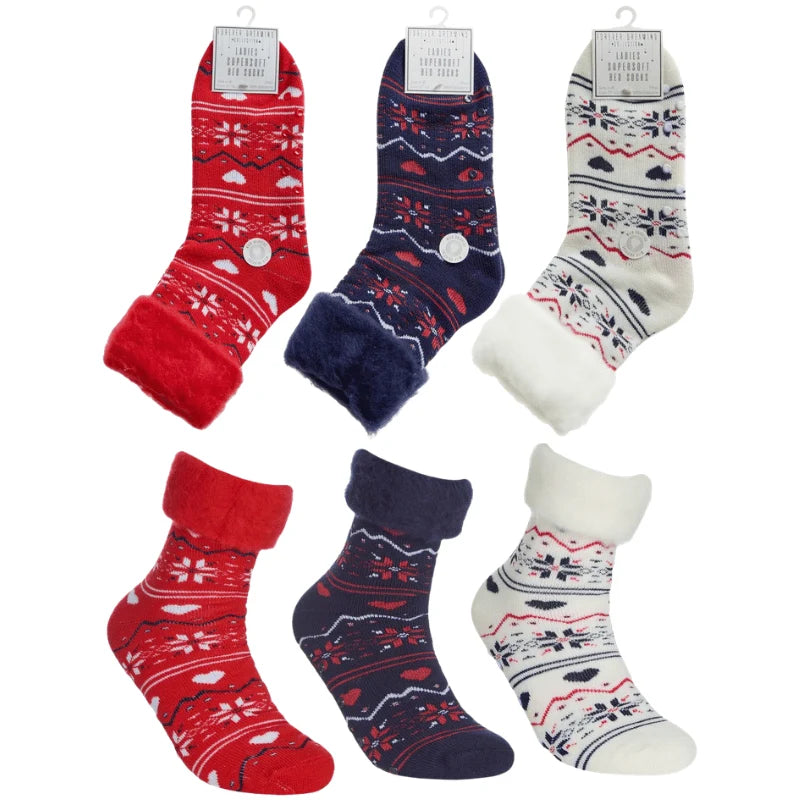 Ladies Fairisle bed socks with grippers