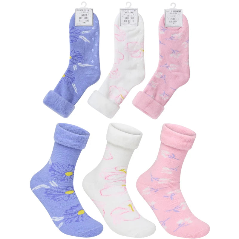 Ladies floral design bed socks with grippers