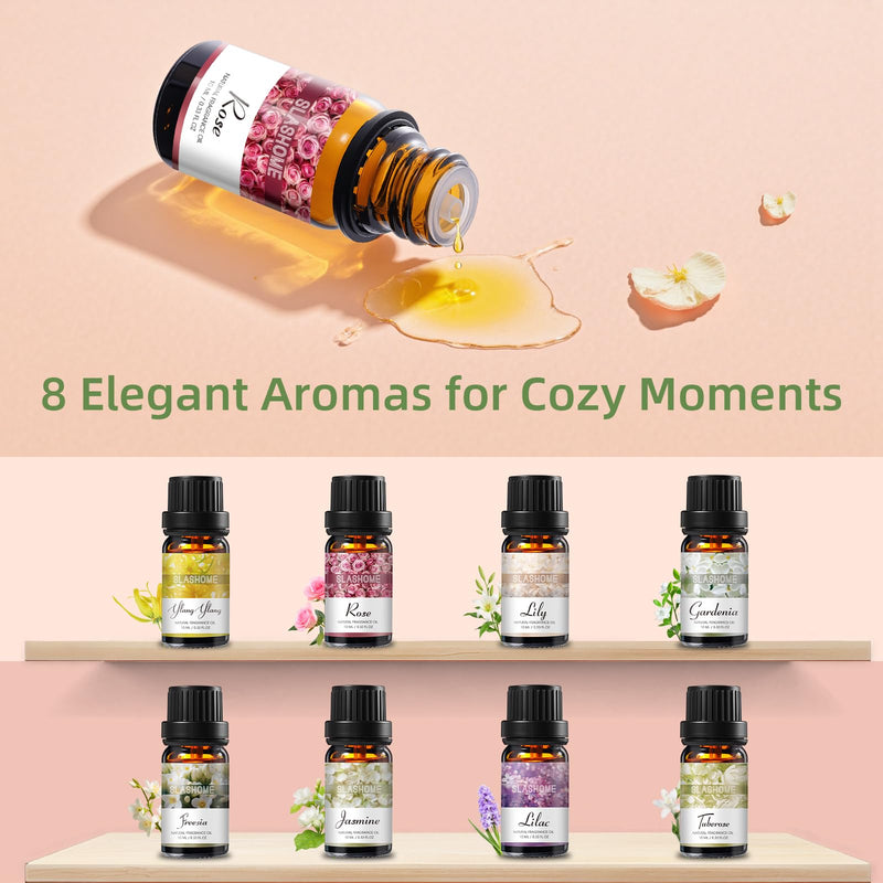 Essential Oils Set for Women | 8x10ml Lady Floral Essential Oils for Diffusers, Home Fragrance, Perfume Making & Massage | Rose, Jasmine, Gardenia, Lily, Lilac, Freesia, Ylang Ylang, Tuberose