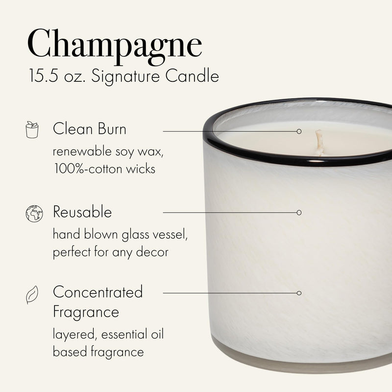 LAFCO New York Signature Candle Champagne – 15.5 oz, 2-Pack, 90-Hour Burn, Hand-Blown Glass Vessel, Made in USA