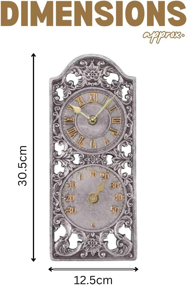 Vintage Outdoor Wall Clock with Thermometer & Barometer 35cm