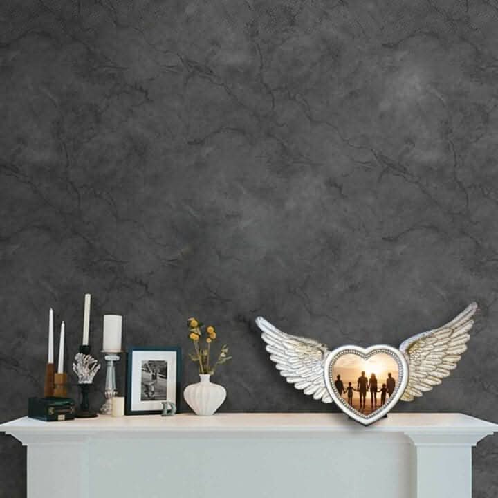 Large Silver Heart Angel Wings Wall Mirror & Photo Frame 64cm