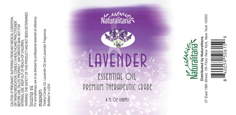 Naturalitana Lavender Essential Oil - 4 fl oz | Therapeutic Grade, Vegan & Cruelty-Free