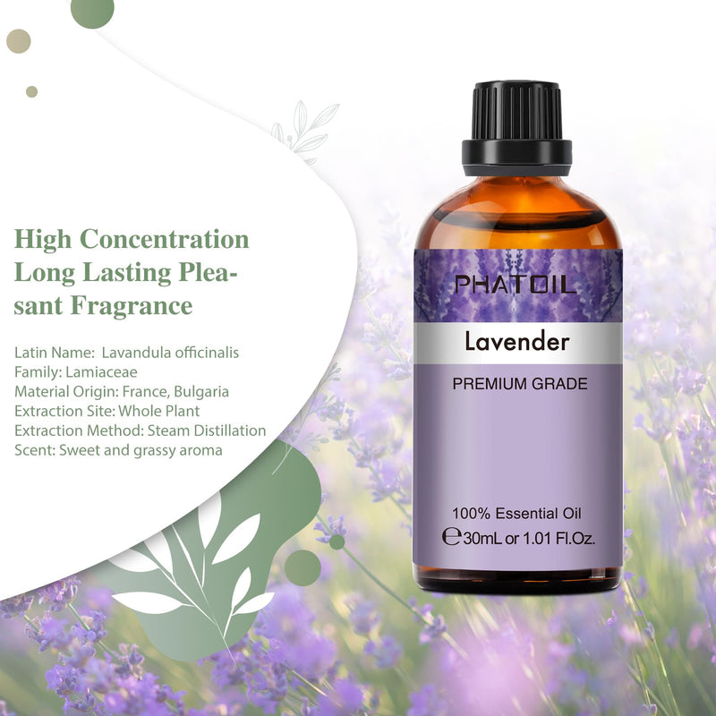 Lavender Essential Oil 30ml (1.01 fl oz) by PHATOIL | Aromatherapy, Diffuser & DIY Soap & Candle Making
