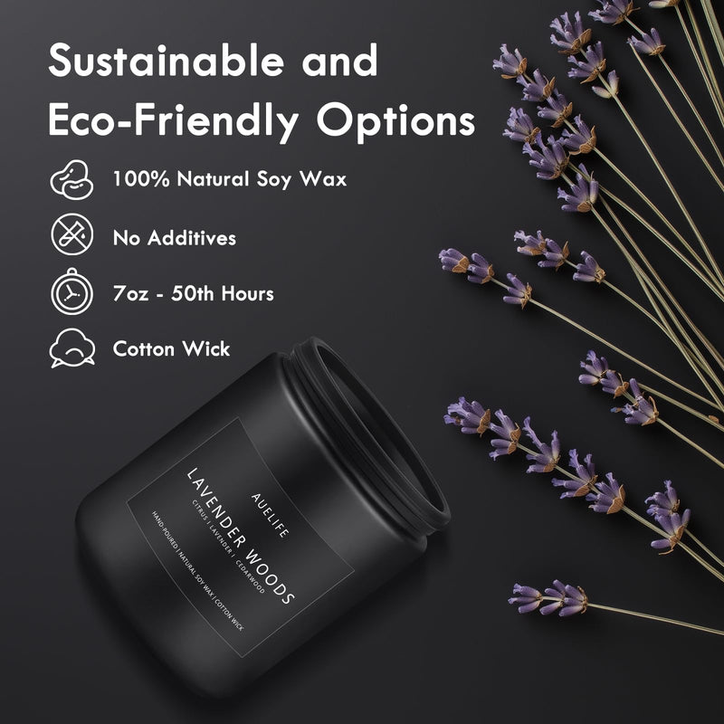 Scented Candles for Men – Lavender & Wood Candle | 7oz Black Jar
