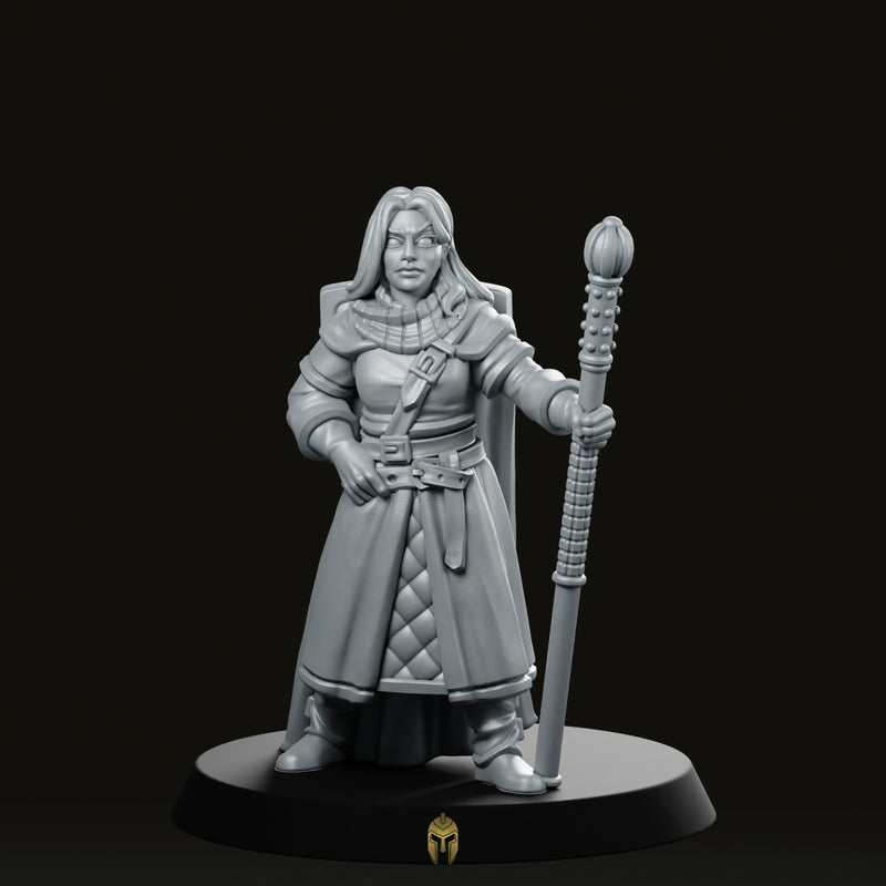 Lawful Hero Fantasy Miniature Staff Wielding Champion Cloaked