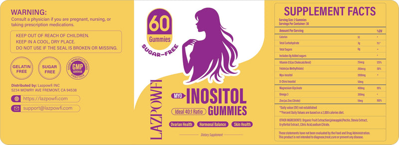 Lazpowfi Inositol Gummies 40:1 – Myo-Inositol & D-Chiro Inositol, 30 Day Supply