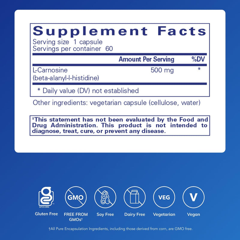 Pure Encapsulations L-Carnosine | Amino Acid Support for Joints, Brain & Heart Health | 60 Capsules