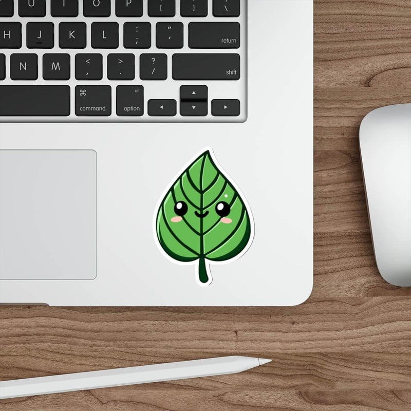 Kawaii Leaf Sticker – Smiling Green Vinyl Decal
