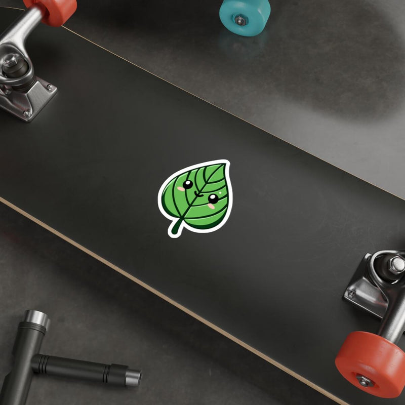 Kawaii Leaf Sticker – Smiling Green Vinyl Decal