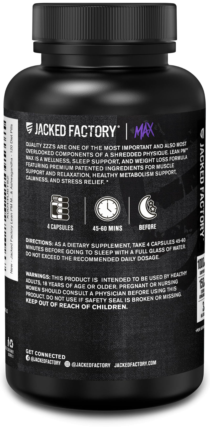 Jacked Factory Lean PM Max – Fat Burner & Sleep Support (120 Diet Pills)