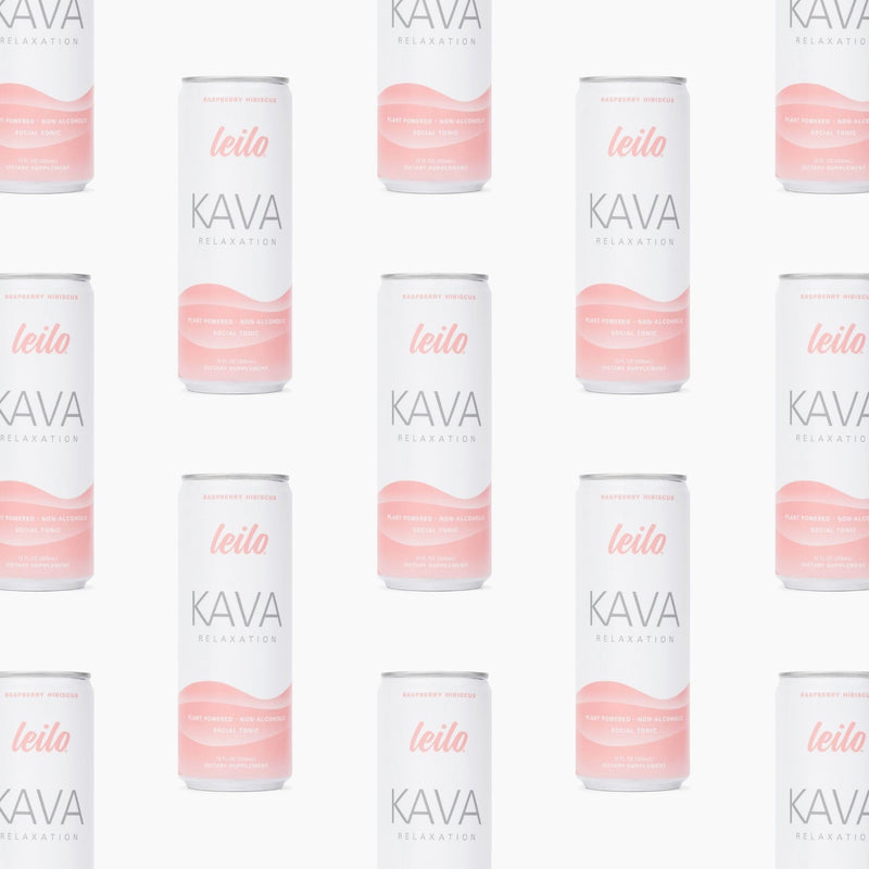 LEILO Kava-Powered Sparkling Relaxation Drink | Raspberry Hibiscus 12-Pack | Non-Alc Calming Beverage