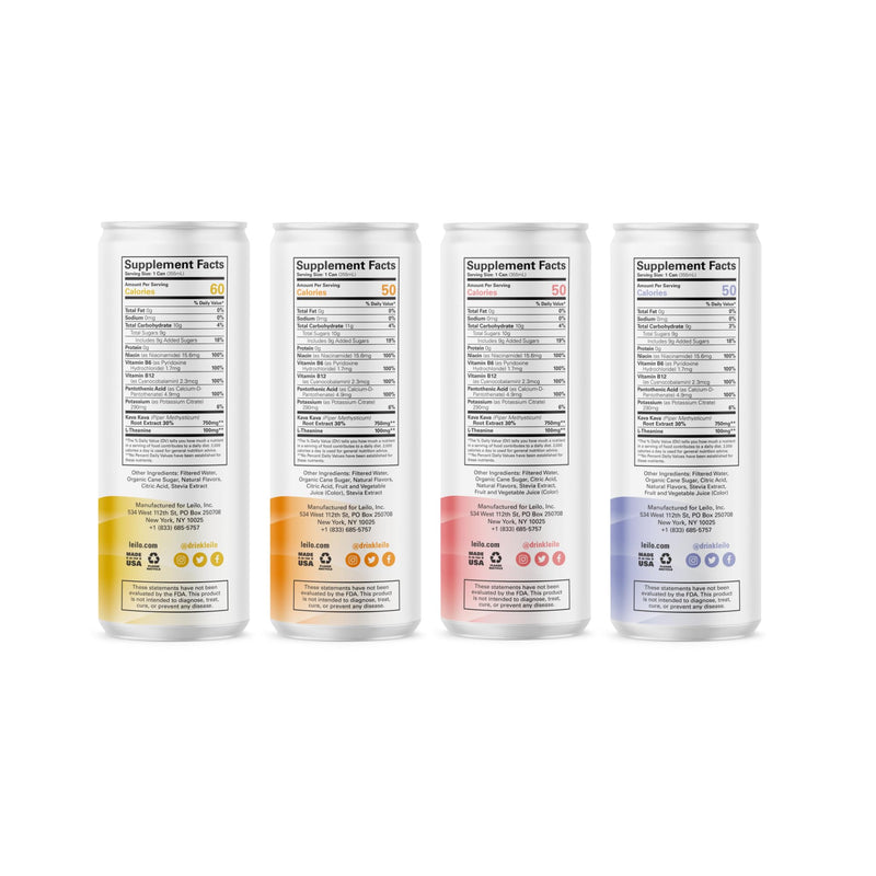LEILO Kava Powered Sparkling Relaxation Drink | Classic Variety Pack – Raspberry Hibiscus, Tangerine Mango & BlackBerry Orange (12 x 12 oz Cans)
