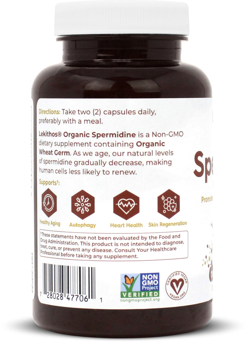 Lekithos Organic Spermidine Capsules – 120 Vegan Wheat Germ, 1050mg