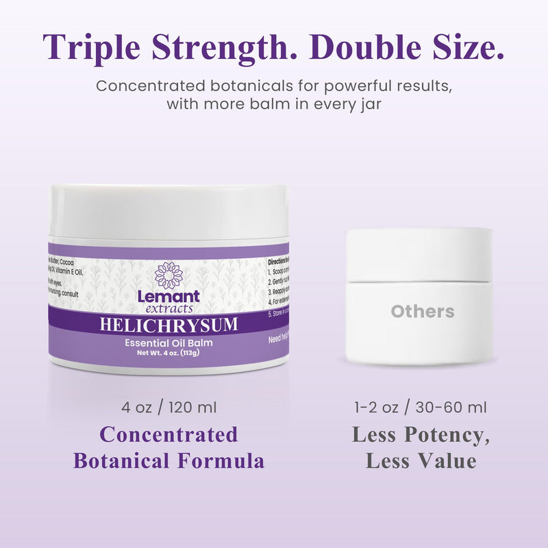 Lemant Extracts Helichrysum Balm (4 oz) – Triple Strength Helichrysum Essential Oil Salve to Reduce Bruising, Calm Redness & Support Skin Vitality (Includes One 4 oz Jar)
