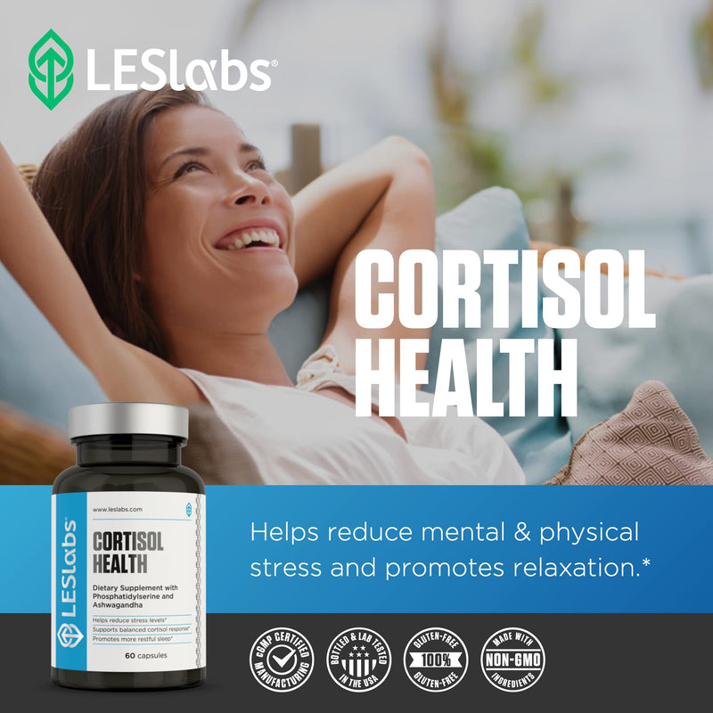 LES Labs Cortisol Health – Stress Relief, Balanced Cortisol Response & Deep Sleep – 60 Capsules (Non-GMO)