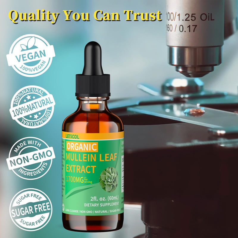 LETSCOL Organic Mullein Drops – 1700mg Mullein Leaf Extract, Non-GMO & Vegan, 2 oz