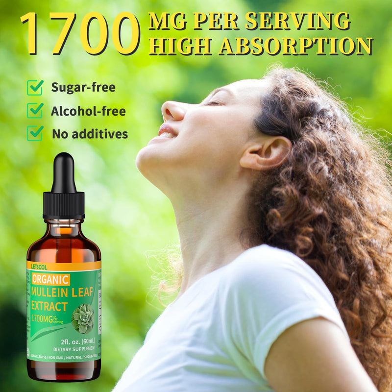 LETSCOL Organic Mullein Drops – 1700mg Mullein Leaf Extract, Non-GMO & Vegan, 2 oz