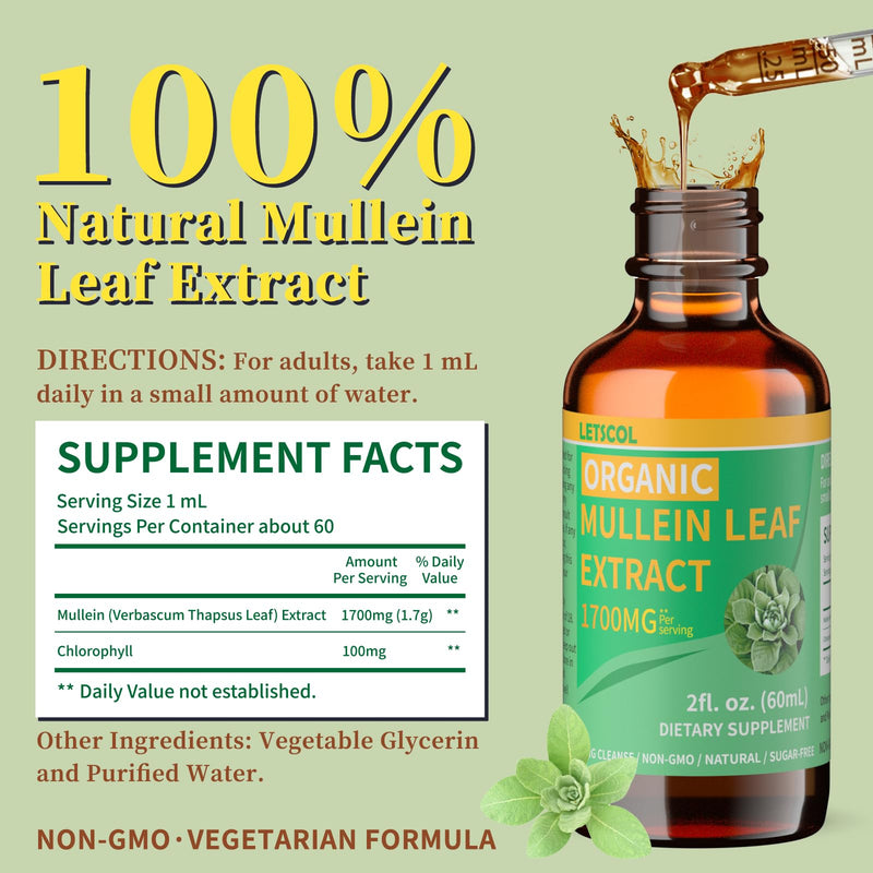 LETSCOL Organic Mullein Drops – 1700mg Mullein Leaf Extract, Non-GMO & Vegan, 2 oz