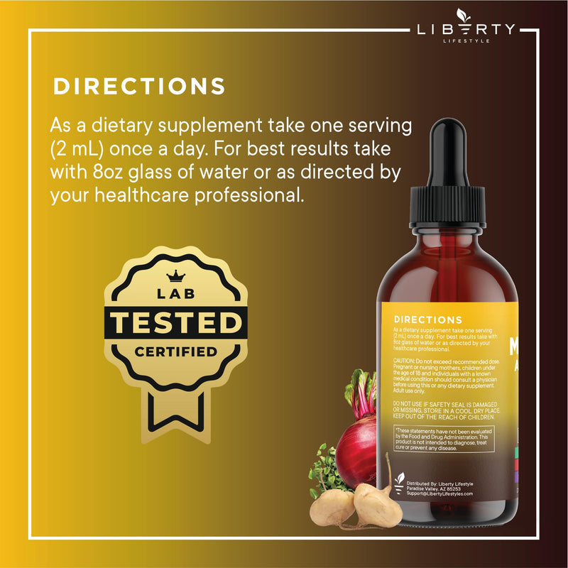 Liberty Lifestyle Organic Maca Root Liquid Drops – 4oz (Ashwagandha, Nettle, L-Arginine)