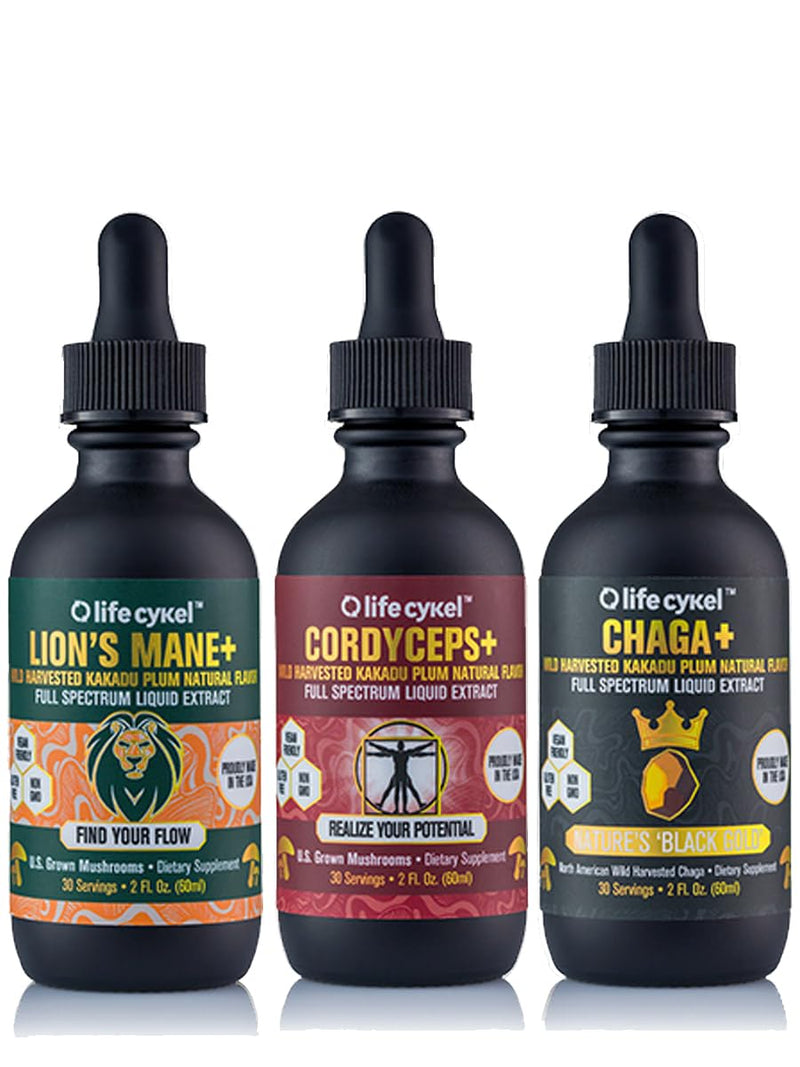 Life Cykel This is It Pack: Chaga, Lion's Mane & Cordyceps – Full-Spectrum Mushroom Extract for Energy, Clarity & Immune Support | Vegan, Non-GMO
