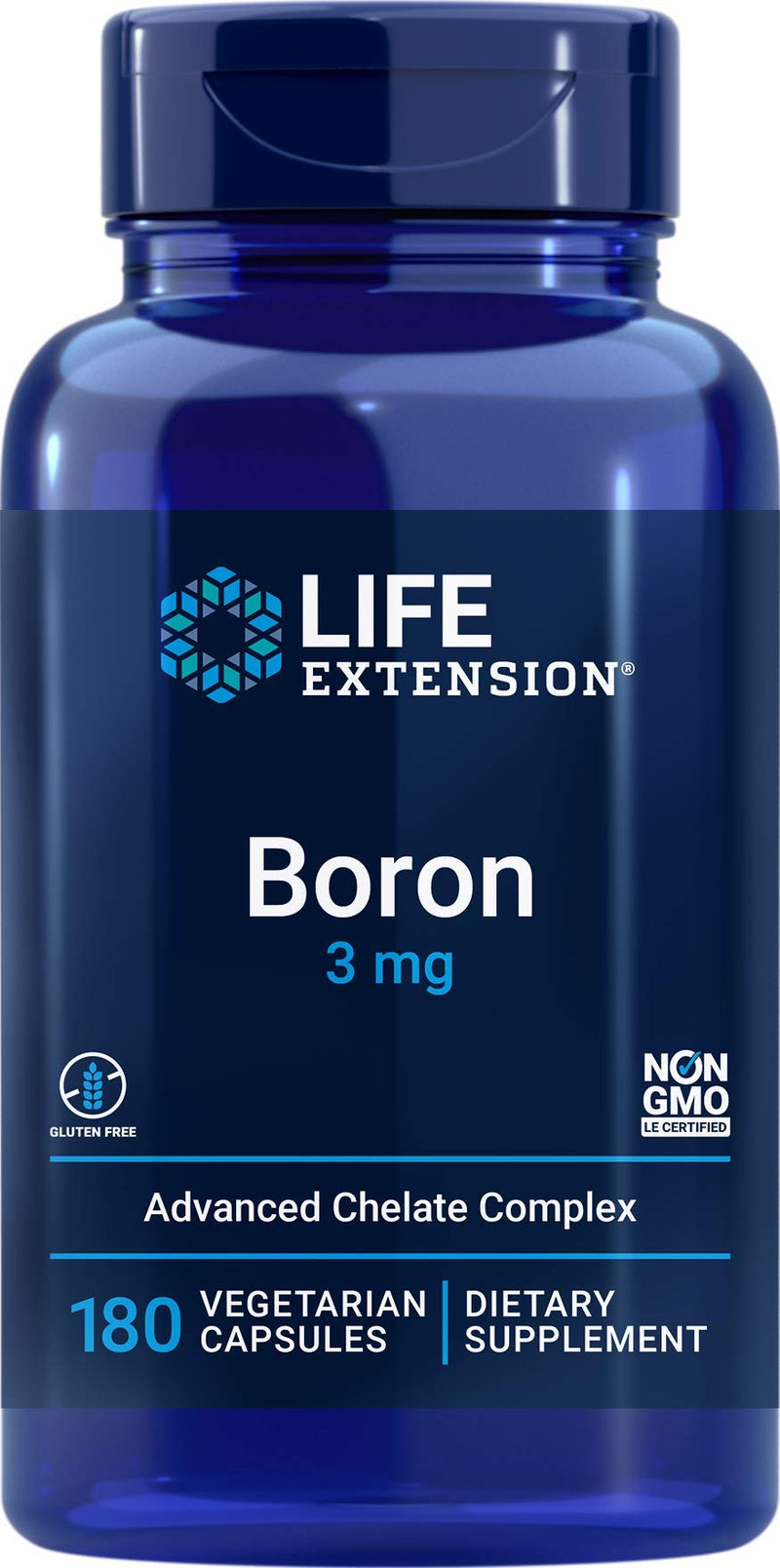 Life Extension Boron 3mg 180 Veg Caps - Tri-Boron Complex (Citrate, Glycinate, Aspartate) + Vitamin B2