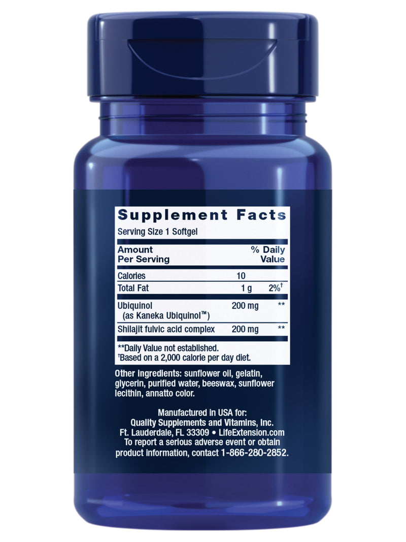 Life Extension Super Ubiquinol CoQ10 with Shilajit – 200 mg, Enhanced Mitochondrial Support | Gluten-Free, Non-GMO