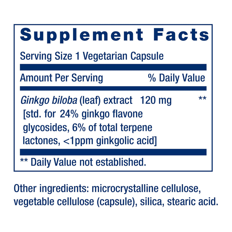 Life Extension Ginkgo Biloba Certified Extract 120 mg – Memory & Cognition Support, Gluten-Free, Non-GMO, 365 Capsules