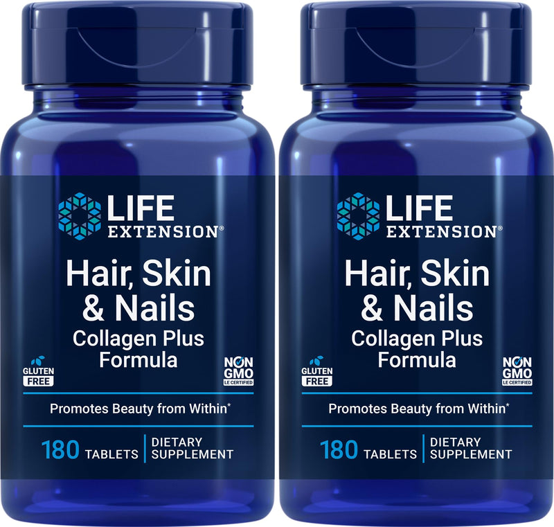 Life Extension Hair, Skin & Nails Collagen Plus Formula | 180 Tablets Pack of 2