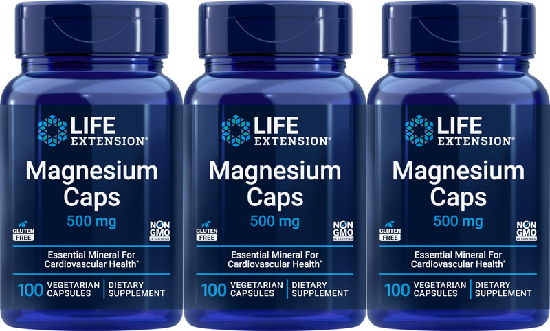 Life Extension Magnesium 500 mg – 100 Vegetarian Capsules (Pack of 3) | Non-GMO
