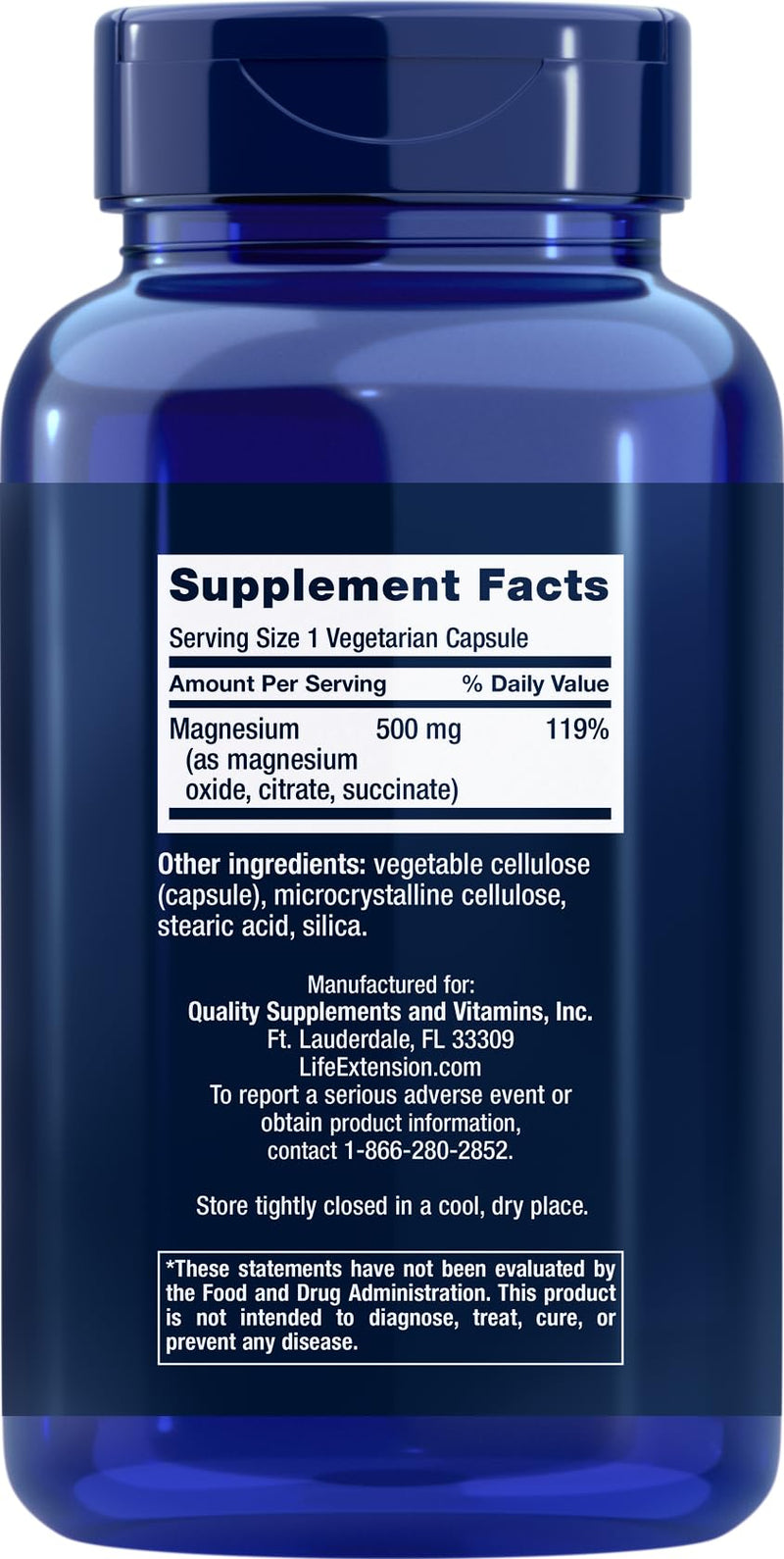 Life Extension Magnesium Caps 500mg | 270 Veg Capsules | Broad Spectrum 3 Mg Forms (Oxide, Citrate, Succinate) – Vegetarian