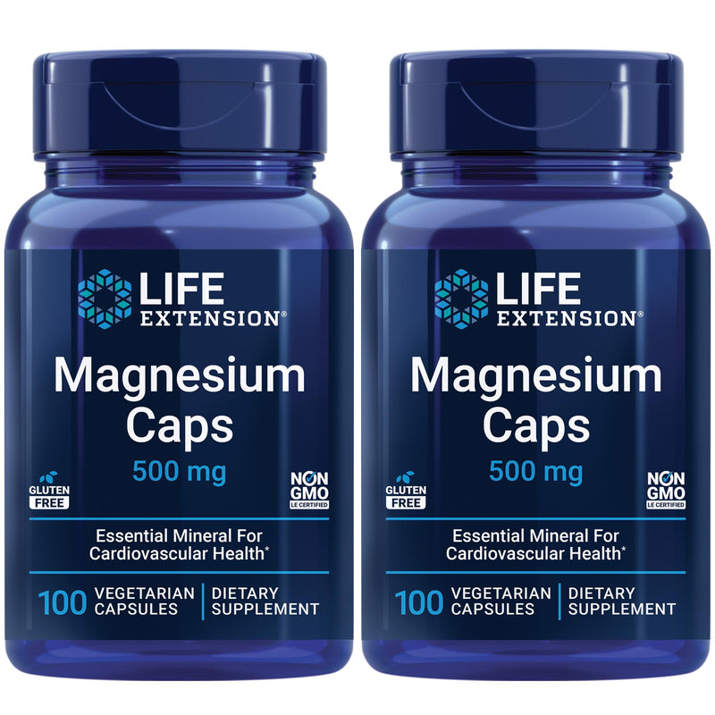 Life Extension Magnesium Caps 500 mg – Mg Oxide/Citrate/Succinate – 2x100 Veg Caps