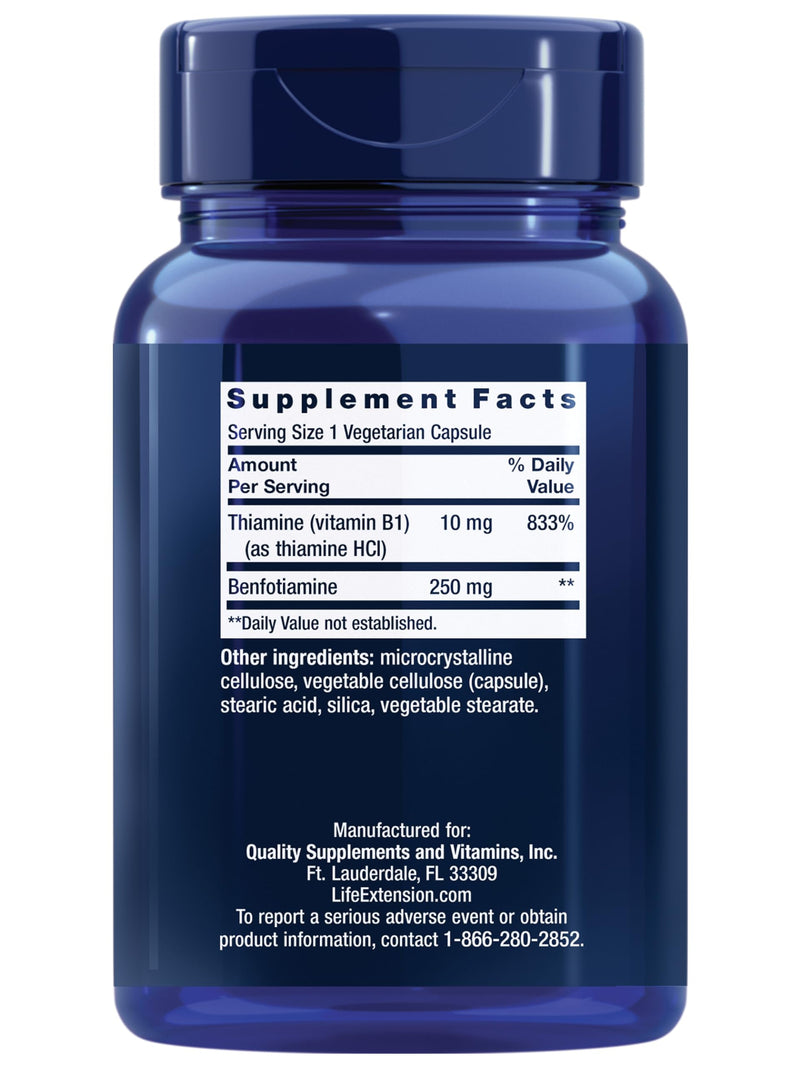 Life Extension Mega Benfotiamine 250 mg | Fat-Soluble Vitamin B1, 120 Capsules
