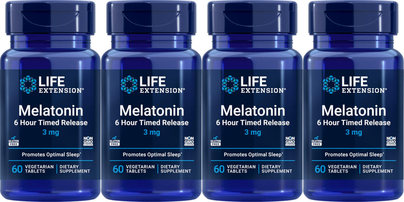 Life Extension Melatonin 6 Hour Timed Release 3 mg | 60 Vegetarian Tablets (Pack of 4) - Sleep Support