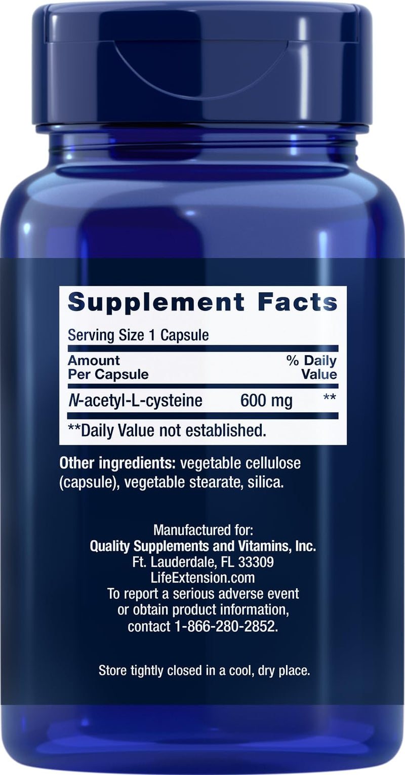 Life Extension N-Acetyl-L-Cysteine (NAC) 600mg – 300 Capsules (Pack of 2) | Immune & Liver Support