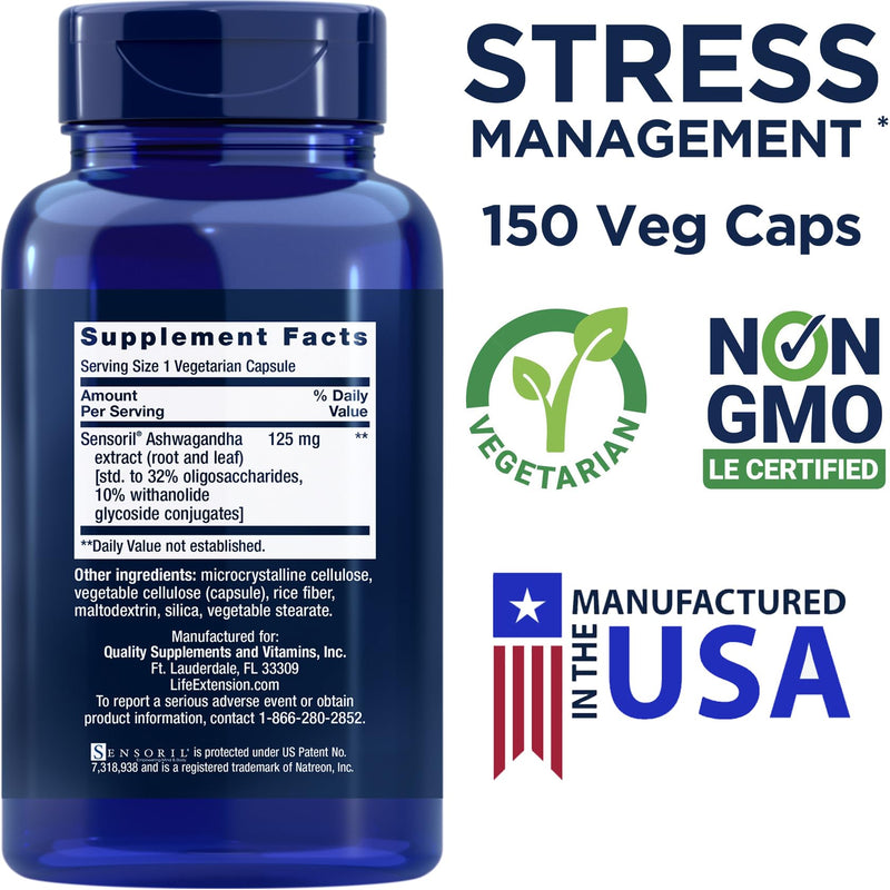 Life Extension Optimized Ashwagandha, 150 Veg Caps (Pack of 2) - Non-GMO, Gluten Free, Vegetarian Capsules