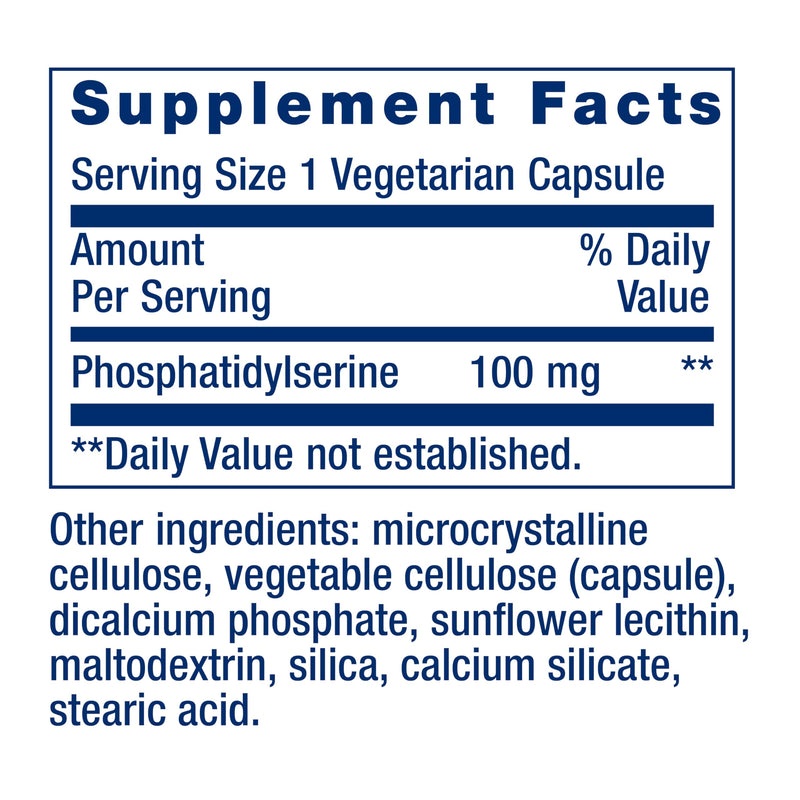 Life Extension PS Caps, phosphatidylserine, for Cognitive Performance, Gluten-Free, Non-GMO, Vegetarian, 100 Capsules