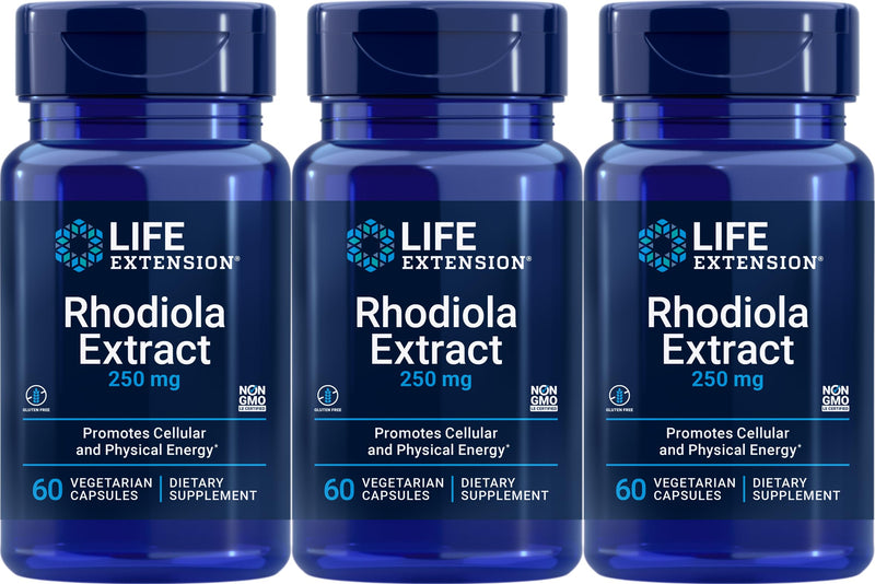 Life Extension Rhodiola Extract, 60 Vegetarian Capsules (Pack of 3) – 250 mg, 3% Rosavins