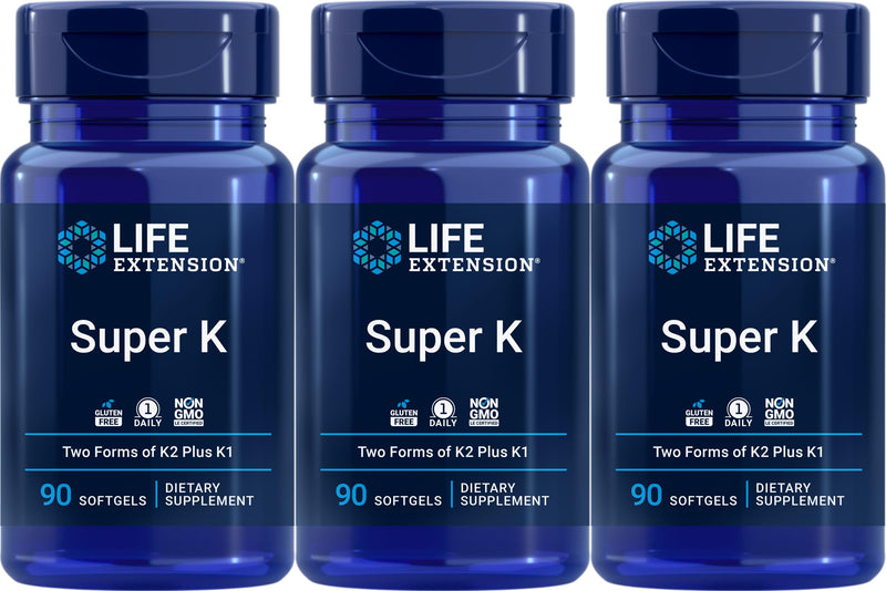 Life Extension Super K, 90 Softgels (Pack of 3) – Vitamin K1, MK-4 & MK-7 for Bone & Heart Health