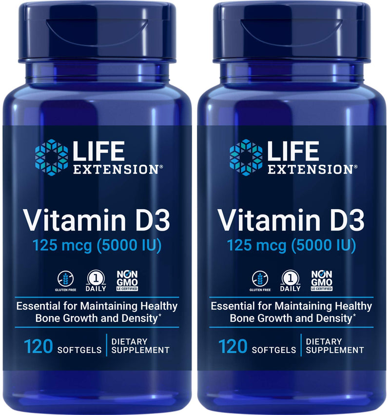 Life Extension Vitamin D3 5000 IU - 120 Softgels (Pack of 2)