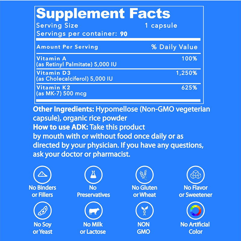 LifeStrength ADK Supplement (90 CT) – A1, D3 & K2 (MK7) for Bone & Immune Health – Pack of 2