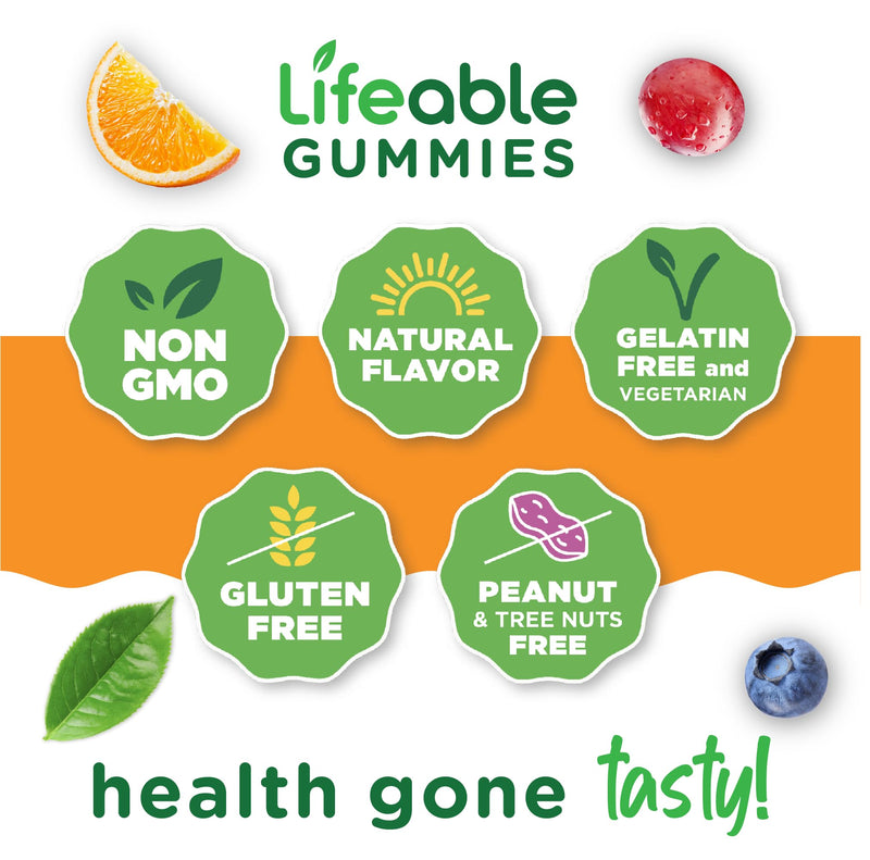 Lifeable Ashwagandha Gummies with Lemon Balm & Ginseng | Equivalent to 2100mg | Vegan Non GMO Ashwagandha Supplement | for Women and Men | 60 Gummies