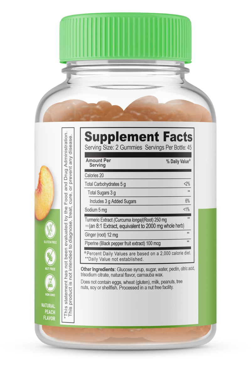 Lifeable Turmeric Curcumin with Ginger & Black Pepper Extract – 2000mg per Serving, 90 Gummies (Pack of 2) – Great Tasting Peach Flavor, Vegetarian & Non-GMO