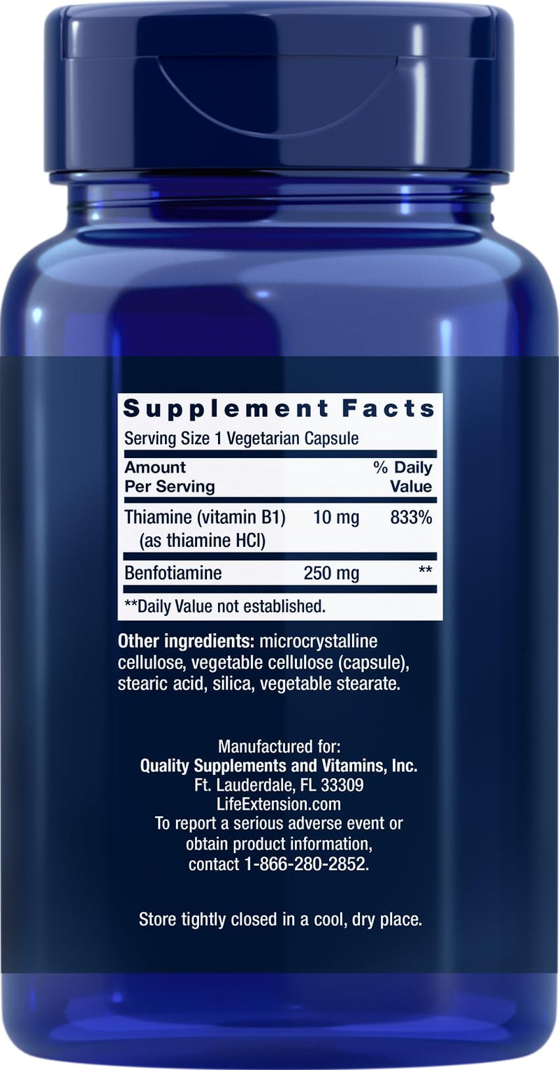 Life Extension Mega Benfotiamine 250 mg – 360 Vegetarian Capsules (2 x 180) | Vitamin B1 with Thiamine