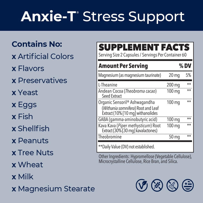 LifeSeasons Anxie-T: Stress Relief Supplement for Calm Focus | 120 Capsules