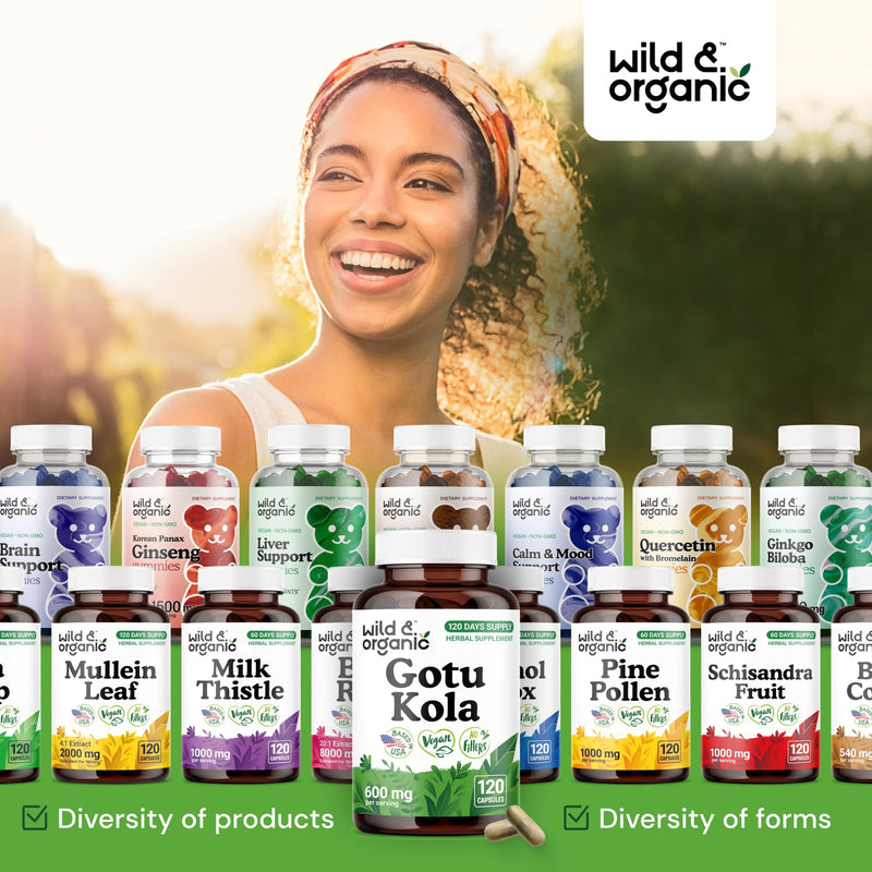 Wild & Organic Gotu Kola Capsules 600 mg – Brain & Focus Support | 120-Count, Vegan, Non-GMO