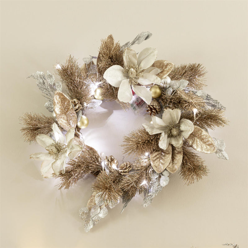 40cm LED Flower Wreath Cool and Warm White 8 Light Modes