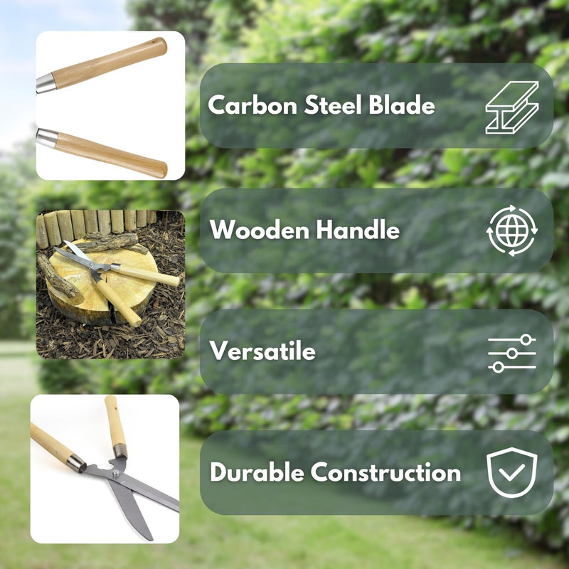 Wooden Handle Hedge Shears with Carbon Steel Blades 50cm