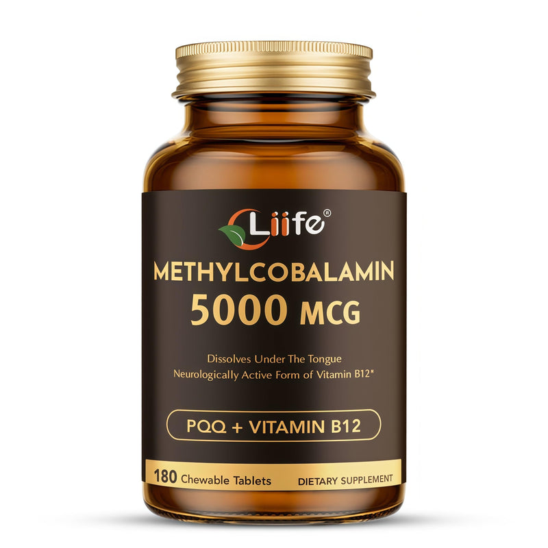 LIIFE Methylcobalamin (PQQ+Vitamin B12) 5000 MCG | 180 Chewable Tablets | Energy & Brain Health - Gluten Free